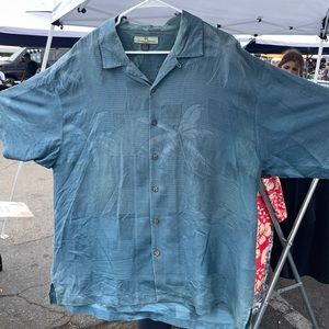 Vintage Tommy Bahama Mens Button Up Silk Shirt Teal Size XL